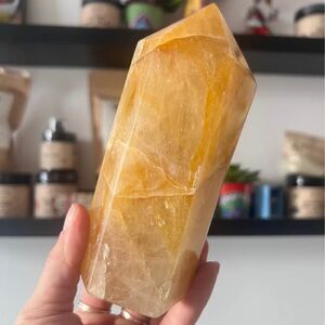 Golden Healer Large Crystal Tower – Aesthetic Spiritual Home Decor Point Mineral